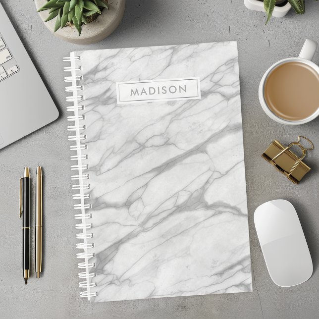 Agenda Cinza e Nome Personalizado do Marble Branco (Criador carregado)