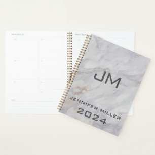Agenda Cinza Elegante e design de mármore bege