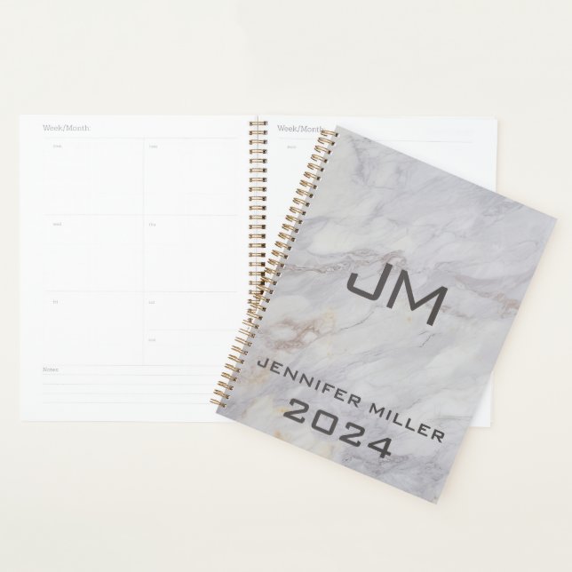 Agenda Cinza Elegante e design de mármore bege (Exibição)