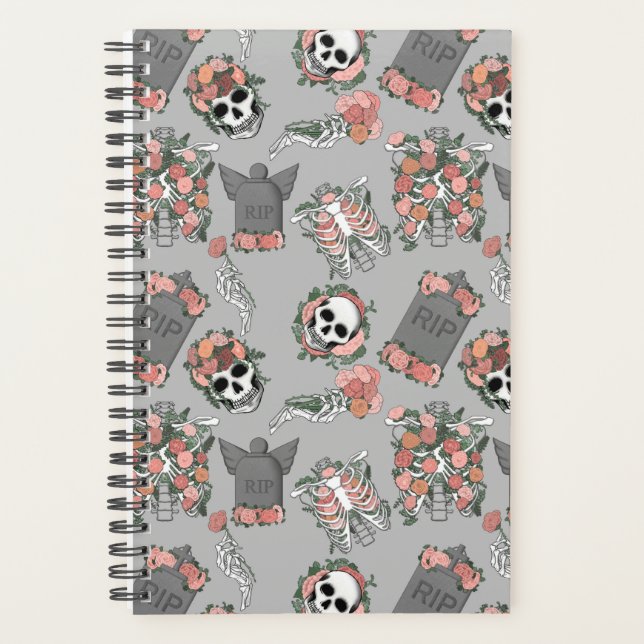 Agenda Cinza Esqueleto Floral (Frente)