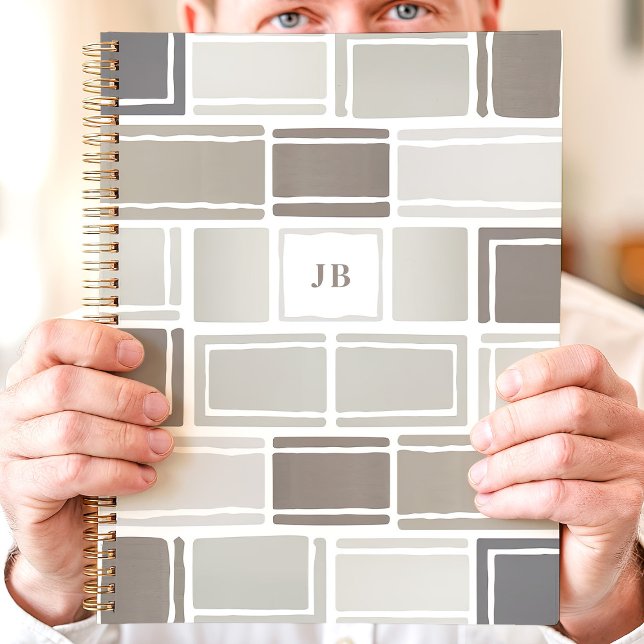 Agenda Cinza Geométrico Moderno Monogramado (Criador carregado)