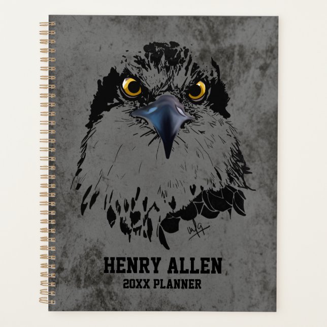 Agenda Cinza Negra Moderna Grunge Osprey King of Birds (Frente)