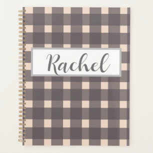 Agenda Cinza Rosa Gingham Personalizado