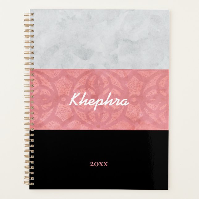 Agenda Cinza rosa-rosa-roxo Nome de Água e Ano (Frente)