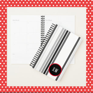 Agenda Cinza Stripes Círculo Vermelho Branco Preto com In