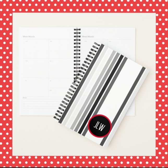 Agenda Cinza Stripes Círculo Vermelho Branco Preto com In (Criador carregado)