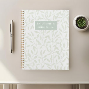 Agenda Cinza Suave e Folhagem Salvia Nome Personalizado