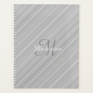 Agenda Cinza White Diagonal Strips Personalizado Nome do