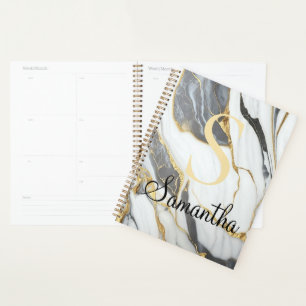Agenda Cinzas Douradas e brancas marmoreadas luxuosas