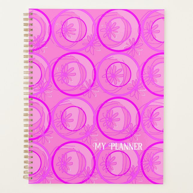 Agenda Círculos de Destaque Flores de Fundo Rosa (Frente)