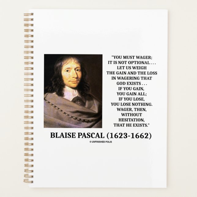 Agenda Citação de Blaise Pascal Aposta Ganho Perda Deus E (Frente)
