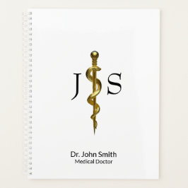 Agenda Classe Médica de Asclepius Dourada em Branco