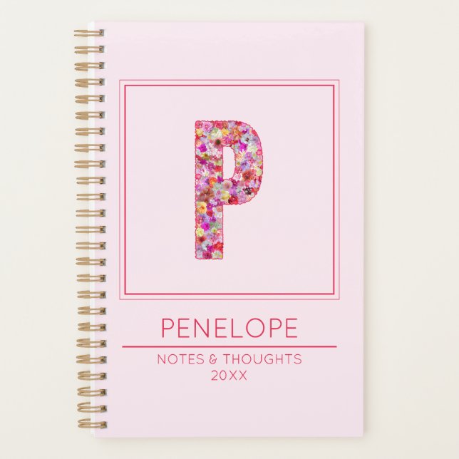 Agenda Classic Blush Pink Monogrammed Name Letter P (Frente)