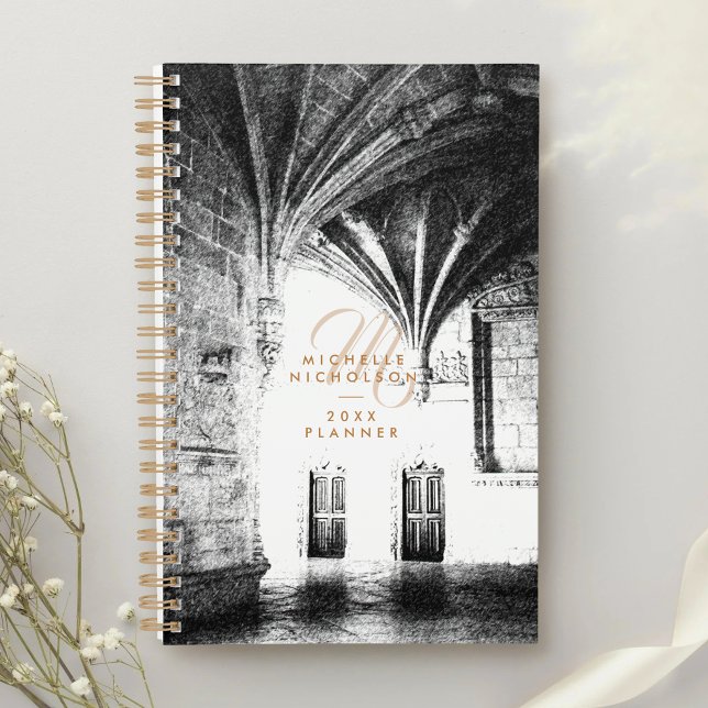 Agenda Classic Elegant Gothic Arch Stylish Monogram (Criador carregado)