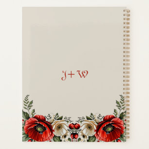 Agenda Clássico Burguandy Poppy Floral Ivory Casamento