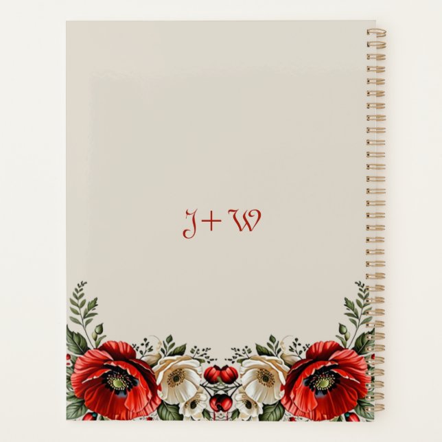 Agenda Clássico Burguandy Poppy Floral Ivory Casamento (Verso)