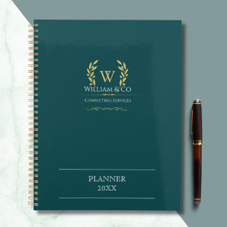Agenda Clássico Laurel Wreath Teal Dourado Monograma