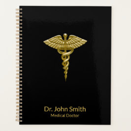 Agenda Clássico Médico Dourado Caduceus em Preto