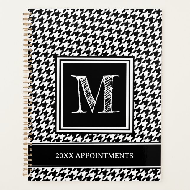 Agenda Clássico, preto e branco, com monograma (Frente)