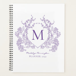 Agenda Clássico Violet Vintage Floral Crest Monograma
