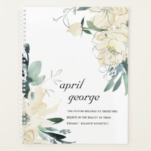 AGENDA CLEAN ELEGANT IVORY BRANCO VERDE FLORA VERDE BRANC