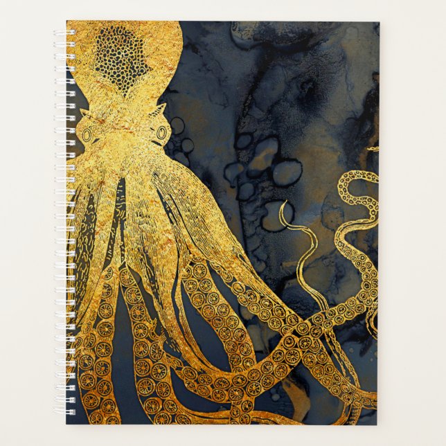 Agenda Coastage Vintage Octopus Dourado Black Blue Waterc (Frente)