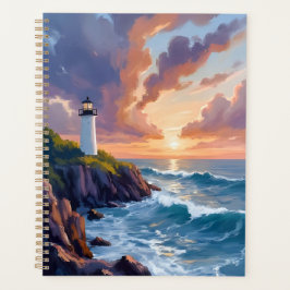 Agenda Coastal Lighthouse Sunset | Beach Ocean Painting