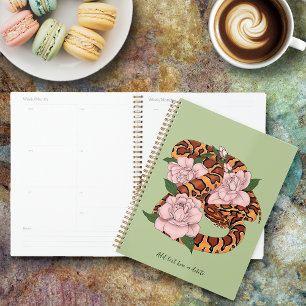 Agenda Cobra de Milho Vibrante Flores de Peônia Rosa Verd