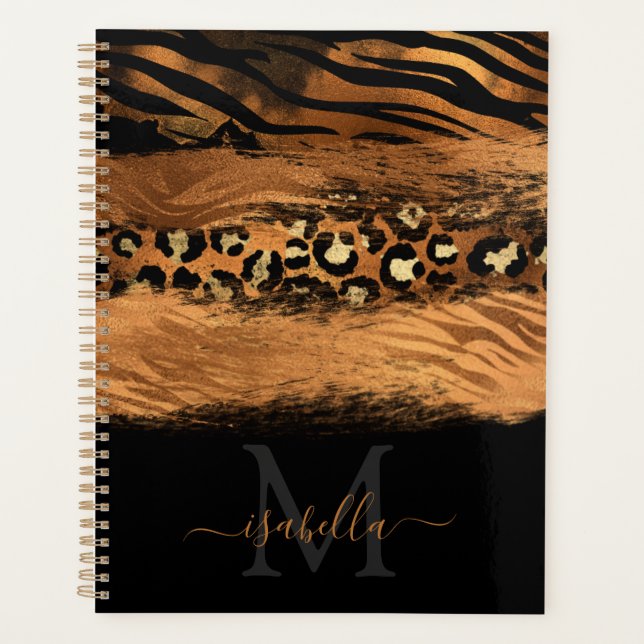 Agenda Cobre Dourado de Script Preto Monograma (Frente)