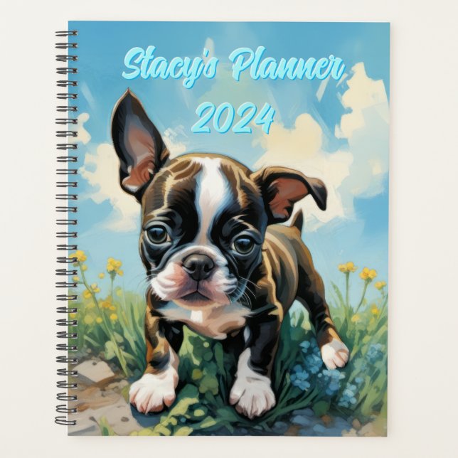 Agenda Cobrir de duro Personalizável Boston Terrier 2024 (Frente)