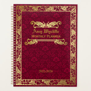 Agenda Cobrir de Livro Clássico Dourado Foliage Crimson