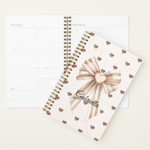 Agenda Cocoa Creme Laço Bege Rosa Brilho Corações