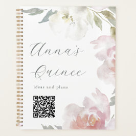 Agenda Código QR Floral de Quinceanera Rosa de Quinceaner