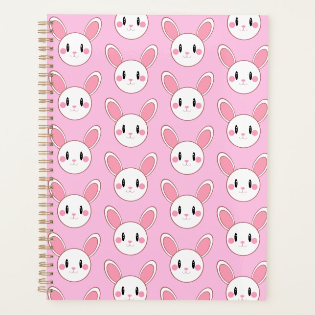 Agenda Coelho Cinzento Rosa Moderno Cuado Fluffy Coelho (Frente)