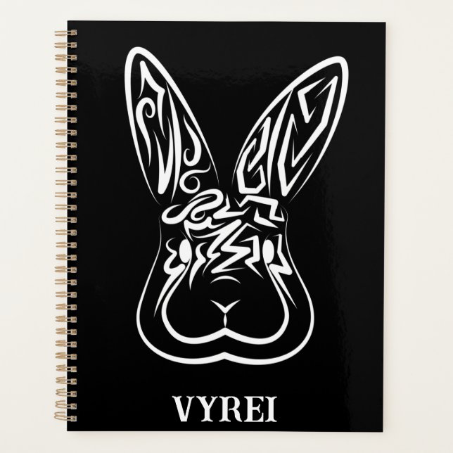 Agenda Coelho Tribal Negro e Branco (Frente)