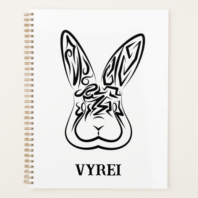 Agenda Coelho Tribal Negro e Branco (Frente)