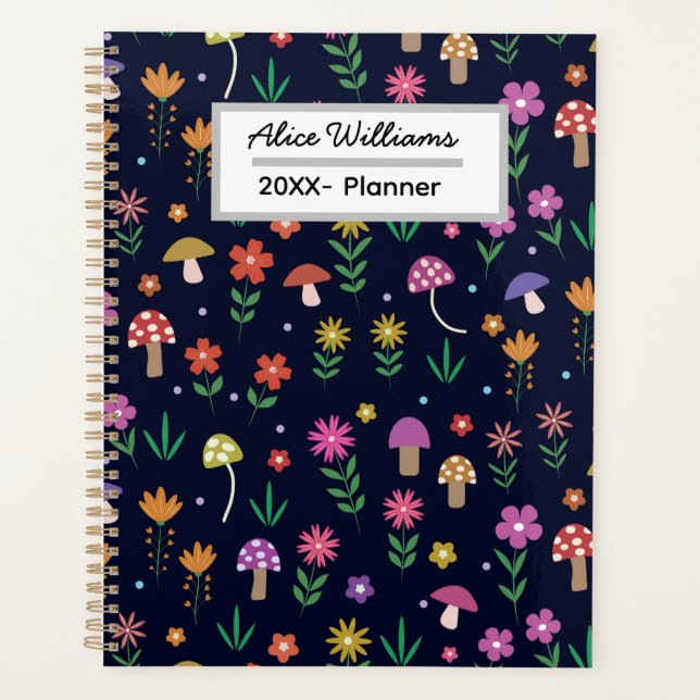 Agenda Cogumelos com flores brancas personalizadas (Frente)