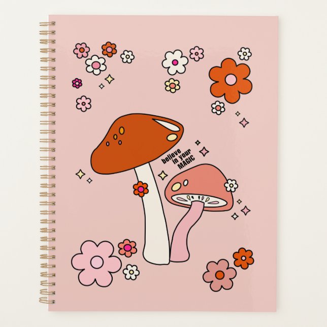 Agenda Cogumelos e Flores Pêssegos Arte Retro 70s (Frente)