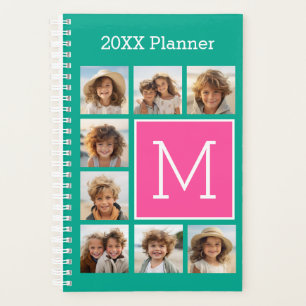 Agenda Colagem de 8 Fotos Monograma Instagram Azul Turque