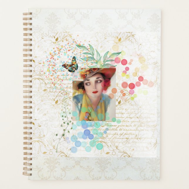 Agenda Colagem de Cowgirl no estilo Art Deco. (Frente)