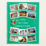 Agenda Colagem de Foto Vermelho 12 com Penteado de Flor d<br><div class="desc">Personalize seu planejador com suas fotos, nome e texto personalizado. Este design de modelo está pronto para adicionar 12 das suas fotos favoritas ao cobrir frontal. As duas fotos do meio também aparecerão automaticamente em tamanho maior no verso. O design está sobre um fundo verde-lacrimogêneo e decorado com pulverizações florais...</div>