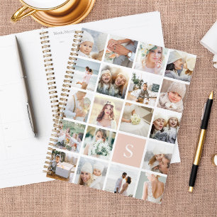 Agenda Colagem de Fotografias do Monograma Cor-de-Rosa Es