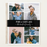 Agenda Colagem de Fotos da Família Branca Preta<br><div class="desc">Planeador de na moda,  você pode personalizar com seis de suas próprias fotos em uma colagem de fotos minimalista. Personalize ainda mais o seu nome ou nome familiar em letras brancas de caligrafia. A parte de trás apresenta um padrão de listras brancas e pretas.</div>