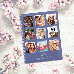 Agenda Colagem de fotos da família com o nome azul script