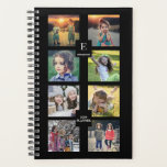 Agenda Colagem de fotos da família personalizada em preto<br><div class="desc">Colagem de fotos da família personalizada moderna,  preta,  planejadora.
Você pode personalizá-lo e adicionar suas próprias fotos à frente,  adicionar seu nome,  monograma,  texto e ano.</div>