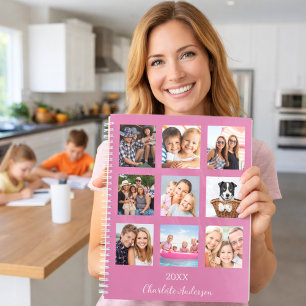 Agenda Colagem de fotos da família, script de nome rosa e
