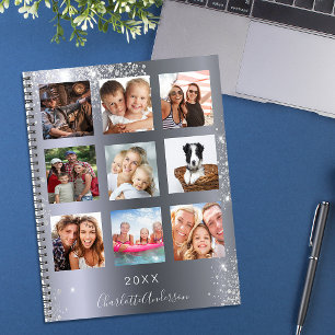 Agenda Colagem de fotos de família com brilho prateado mo