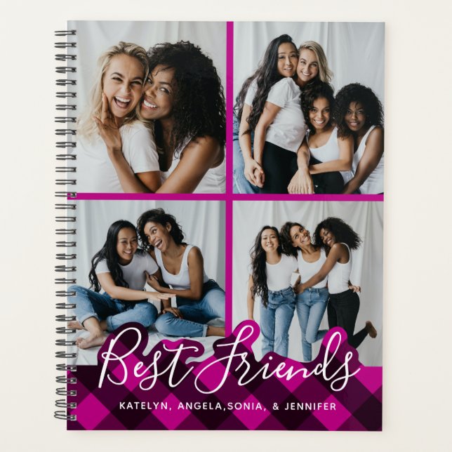 Agenda Colagem de Fotos de Xadrez Rosa Personalizada dos  (Frente)