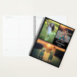 Agenda Colagem de fotos personalizada da família de tendê<br><div class="desc">Colagem de fotos da família personalizada moderna,  preta,  planejadora. Você pode personalizá-lo e adicionar suas próprias fotos na frente,  adicionar seu nome,  texto e ano.</div>