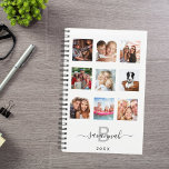 Agenda Colagem de fotos personalizada monograma branco mo<br><div class="desc">Faça sua própria colagem de fotos da família como presente ou para você mesmo. Use quatro, 9 das suas fotos favoritas de sua família, amigos, destino de viagem de sonho ou animal de estimação! Personalize e adicione um nome, sua letra monográfica e um ano. O nome é escrito com um...</div>